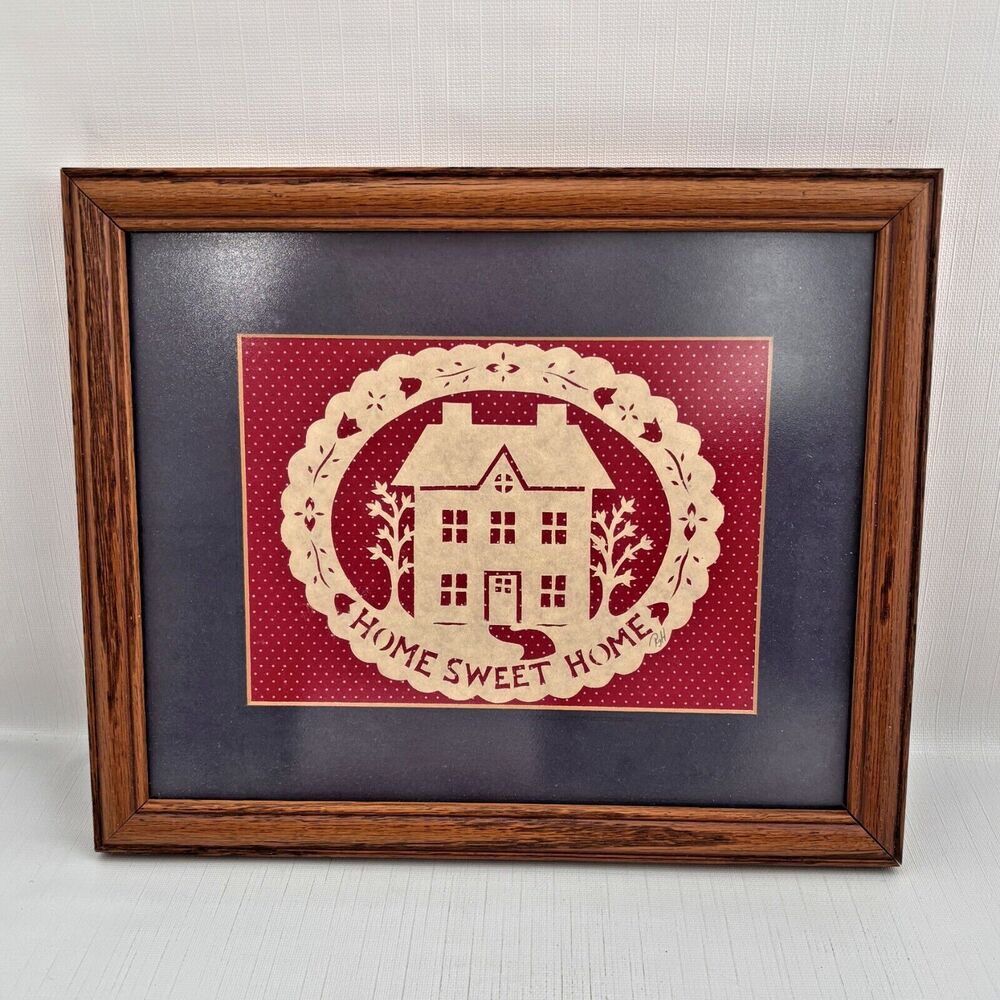 Framed Cut Paper Folk Art Country Farmhouse Cottage Core 1980s Vintage
